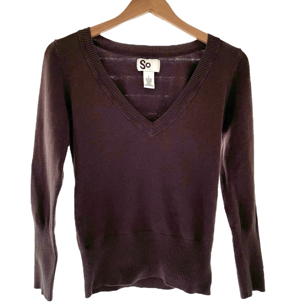 Vintage So Brown Sweater Women Size L Fitted Tennis Prep Y2K Forest Fairy V-neck